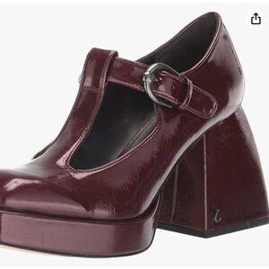 CIRCUS by Sam Edelman Maroon Patent T-strap Funky block heel shoe size 6